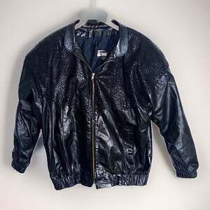 Vintage Comint Women's Black Leather Bomber Jacket Lined Zip-Up Size L
